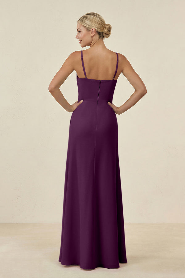 Fig Cami Strap Chiffon Sheath Bridesmaid Gown (2) | KISSBRIDAL