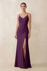 Fig Cami Strap Chiffon Sheath Bridesmaid Gown | KISSBRIDAL