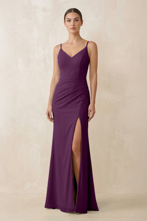 Fig Cami Strap Chiffon Sheath Bridesmaid Gown | KISSBRIDAL
