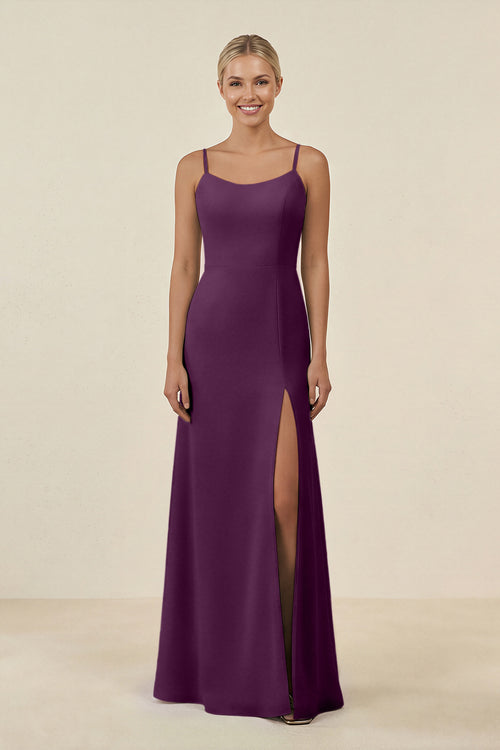 Fig Cami Strap Chiffon Sheath Bridesmaid Gown | KISSBRIDAL