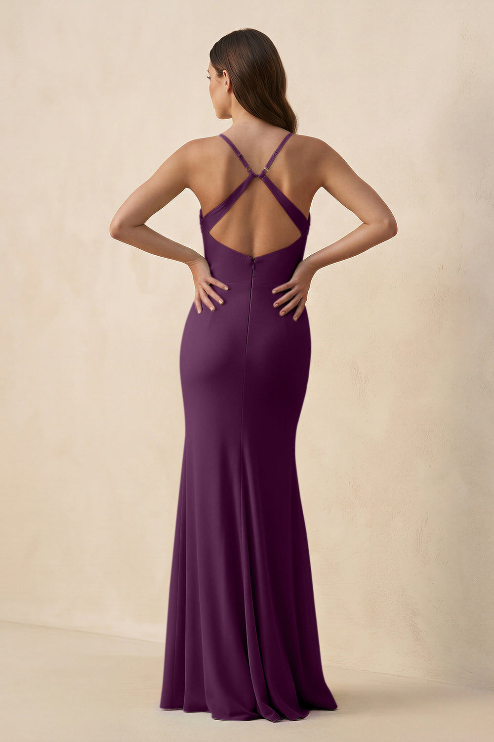 Cami Strap Sheath Chiffon Bridesmaid Dress with Slit in Fig