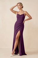 Fig Cami Strap Sheath Ruched Bridesmaid Dress With Slit | KISSBRIDAL
