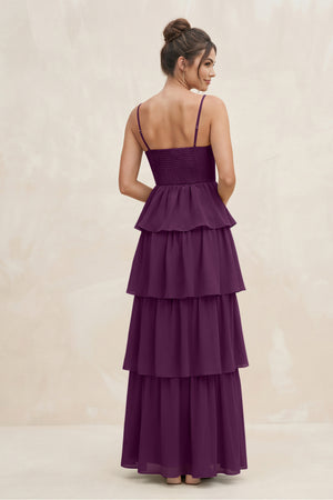 Fig Cami Strap Tiered A-Line Chiffon Bridesmaid Dress (2) | KISSBRIDAL
