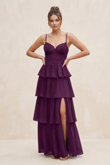 Fig Cami Strap Tiered A-Line Chiffon Bridesmaid Dress | KISSBRIDAL