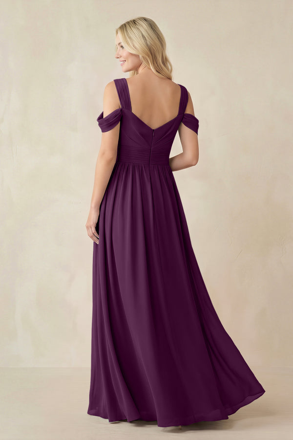 Fig Chiffon A-Line Bridesmaid Dress with Slit (2) | KISSBRIDAL