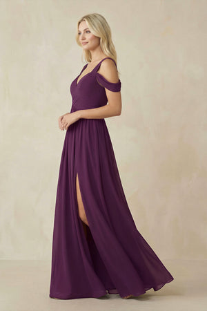 Fig Chiffon A-Line Bridesmaid Dress with Slit (3) | KISSBRIDAL