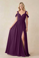 Fig Chiffon A-Line Bridesmaid Dress with Slit | KISSBRIDAL