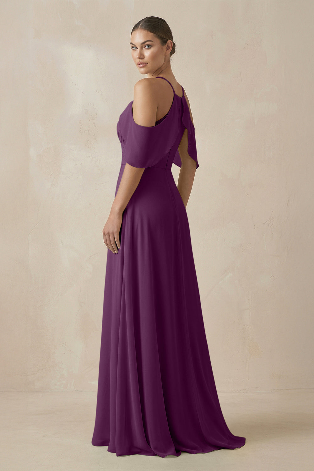 Chiffon A-Line Long Bridesmaid Dress in Fig