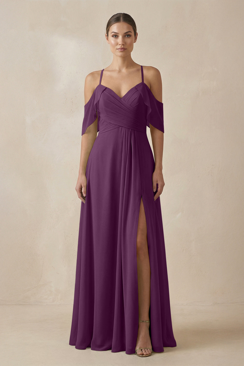 Chiffon A-Line Long Bridesmaid Dress in Fig