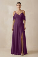 Fig Chiffon A-Line Long Bridesmaid Dress | KISSBRIDAL