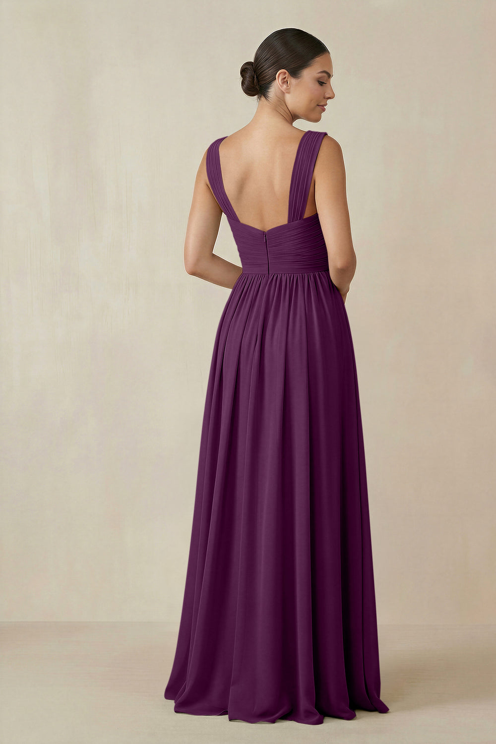Chiffon A-Line Pleated Bridesmaid Dress in Fig