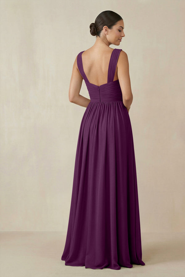 Fig Chiffon A-Line Pleated Bridesmaid Dress (2) | KISSBRIDAL