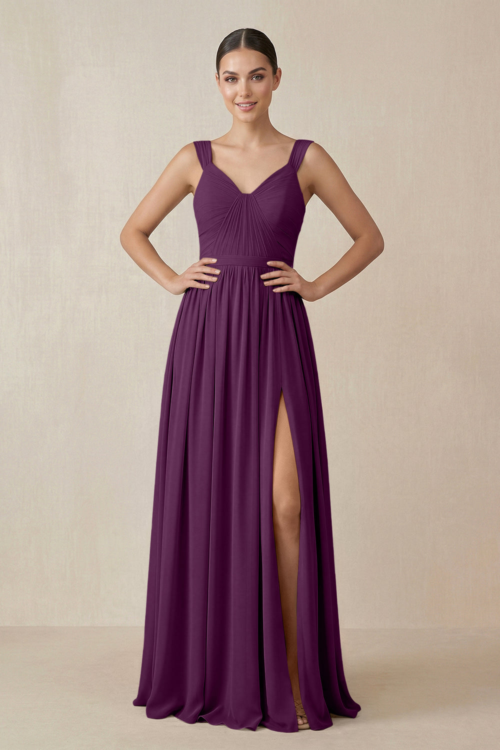 Chiffon A-Line Pleated Bridesmaid Dress in Fig