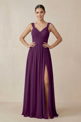 Fig Chiffon A-Line Pleated Bridesmaid Dress | KISSBRIDAL