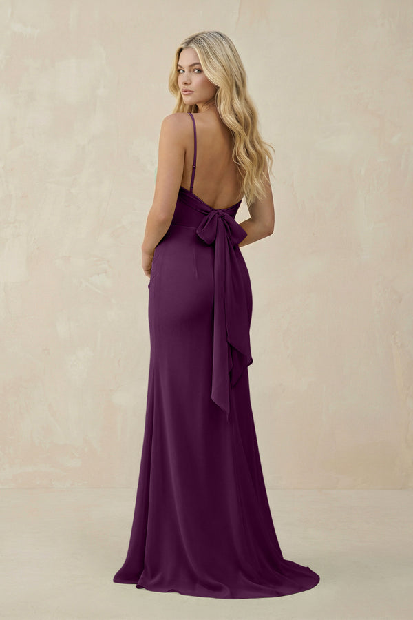 Fig Cowl Neck Sheath Chiffon Bridesmaid Dress with Corset (2) | KISSBRIDAL