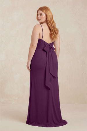 Fig Cowl Neck Sheath Chiffon Bridesmaid Dress with Corset (2)  [sizeplus] | KISSBRIDAL