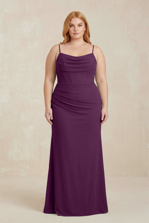 Fig Cowl Neck Sheath Chiffon Bridesmaid Dress with Corset  [sizeplus] | KISSBRIDAL