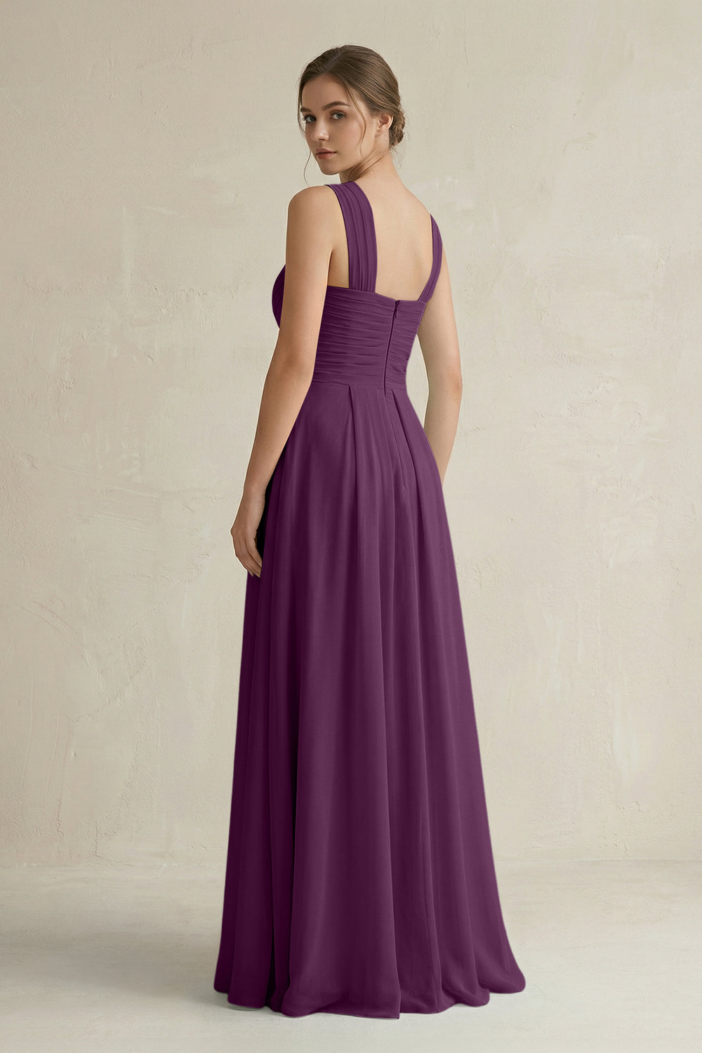 Cross Halter Chiffon A-Line Pleated Bridesmaid Dress in Fig
