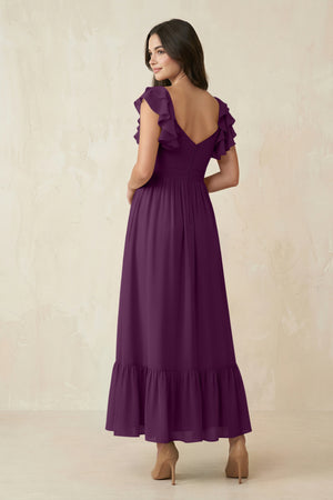 Fig Flutter Sleeve Sweetheart A-Line Chiffon Bridesmaid Dress (2) | KISSBRIDAL