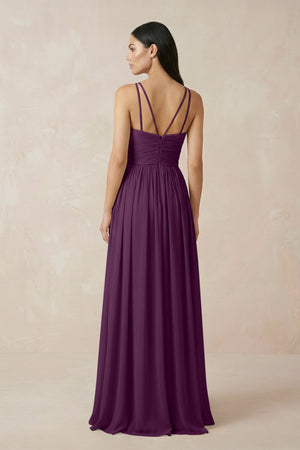 Fig Halter Neck A-Line Chiffon Bridesmaid Dress (2) | KISSBRIDAL
