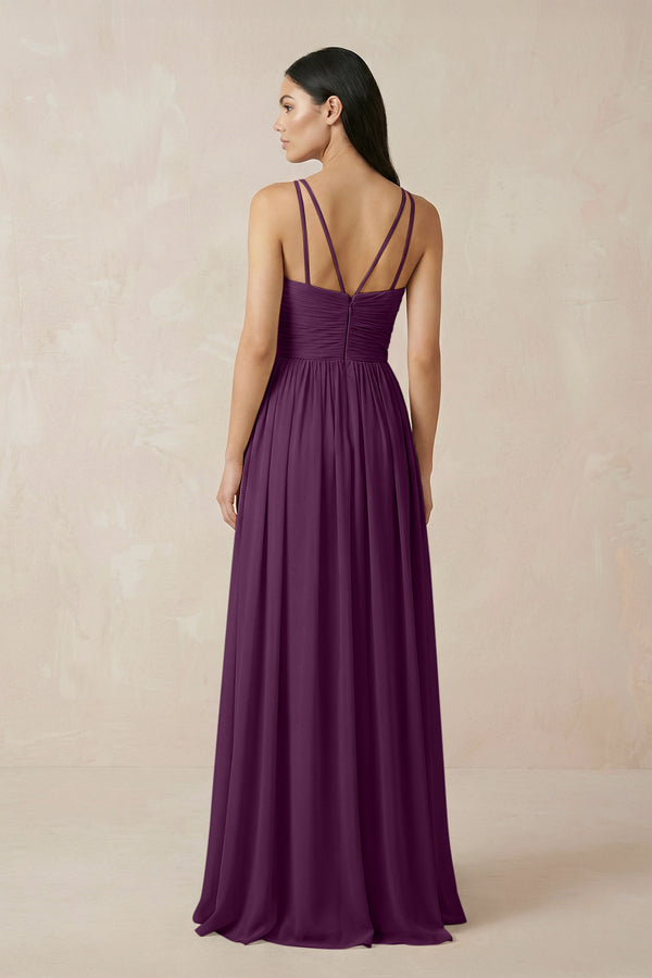 Fig Halter Neck A-Line Chiffon Bridesmaid Dress (2) | KISSBRIDAL