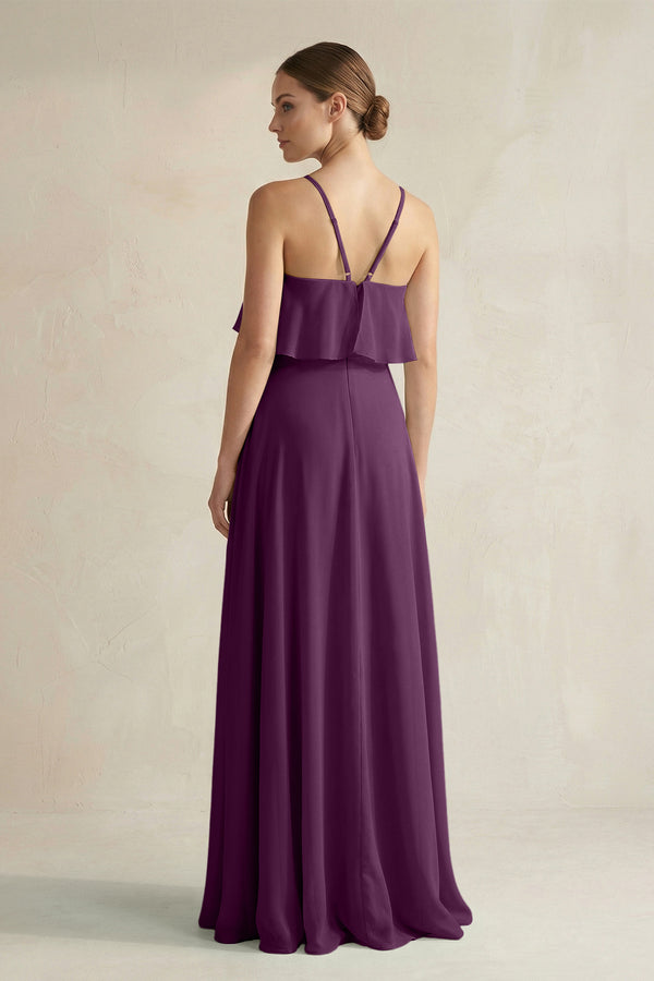 Fig Halter Neck A-Line Chiffon Bridesmaid Dress with Keyhole (2) | KISSBRIDAL