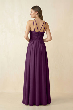 Fig Halter Pleated A-Line Chiffon Bridesmaid Dress (2) | KISSBRIDAL