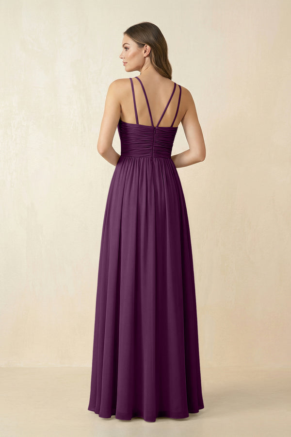 Fig Halter Pleated A-Line Chiffon Bridesmaid Dress (2) | KISSBRIDAL