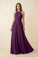 Fig Halter Pleated A-Line Chiffon Bridesmaid Dress | KISSBRIDAL