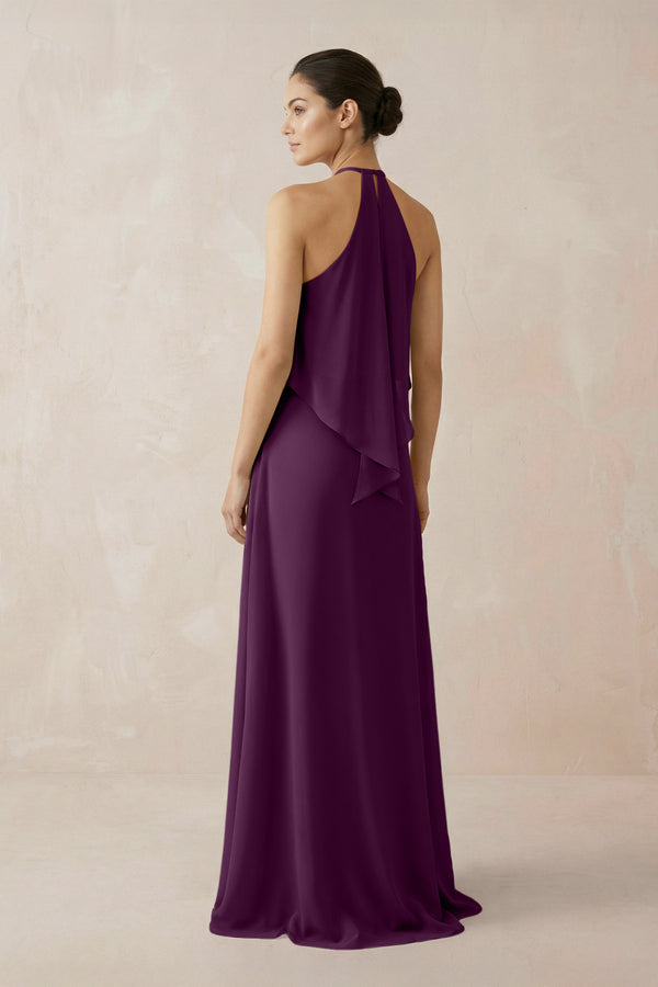 Fig Halter Sheath Ruffled Chiffon Bridesmaid Dress (2) | KISSBRIDAL