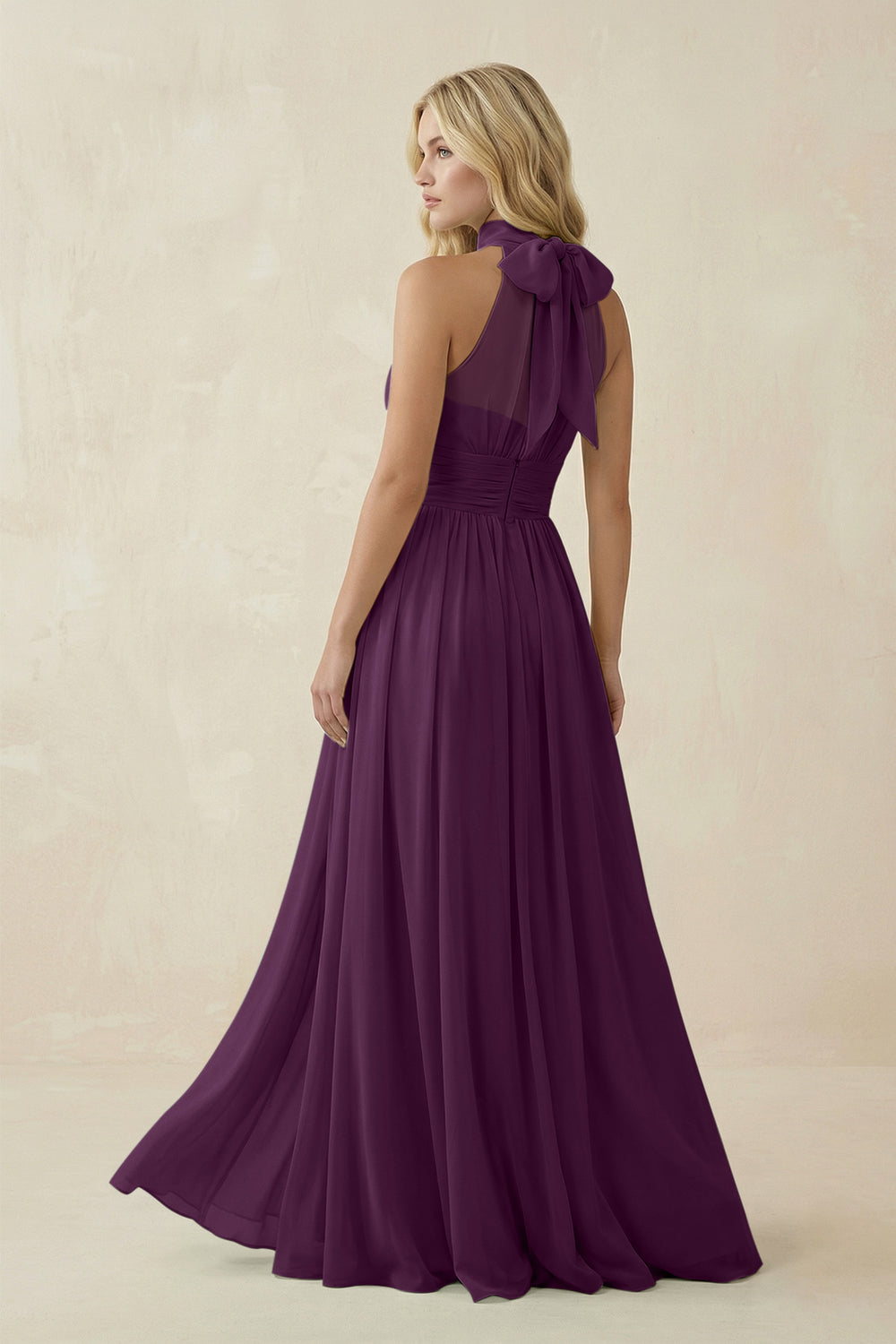 Illusion Halter A-Line Chiffon Bridesmaid Gown in Fig