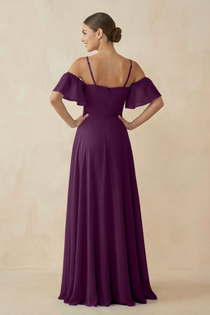 Fig Off-the-Shoulder A-Line Chiffon Bridesmaid Dress (2) | KISSBRIDAL