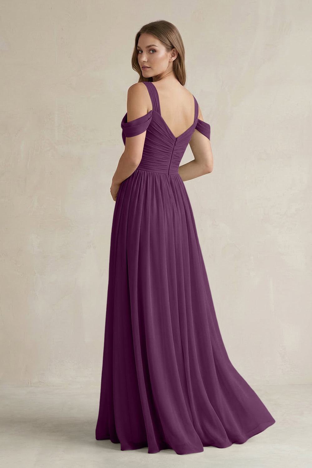 Off-the-Shoulder A-Line Chiffon Bridesmaid Dress With Slit in Fig