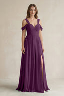 Fig Off-the-Shoulder A-Line Chiffon Bridesmaid Dress With Slit | KISSBRIDAL