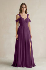Fig Off-the-Shoulder A-Line Chiffon Bridesmaid Dress With Slit | KISSBRIDAL