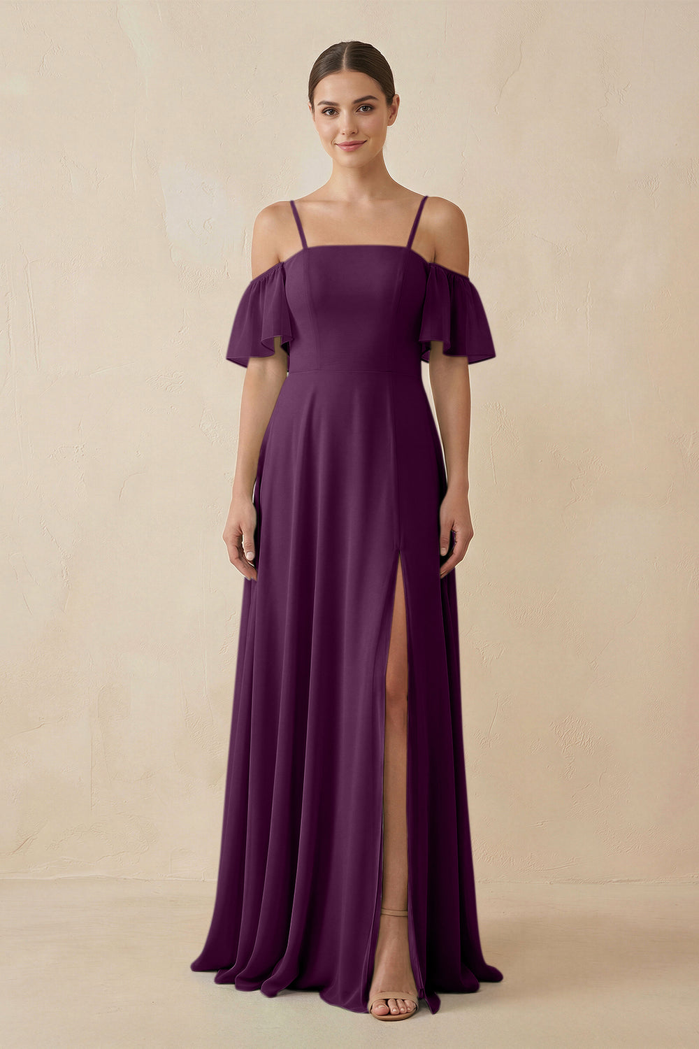 Off-the-Shoulder A-Line Chiffon Bridesmaid Dress in Fig