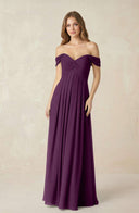 Fig Off-the-Shoulder A-Line Chiffon Pleated Bridesmaid Dress | KISSBRIDAL