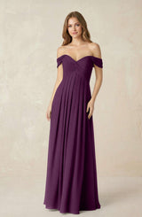 Fig Off-the-Shoulder A-Line Chiffon Pleated Bridesmaid Dress | KISSBRIDAL