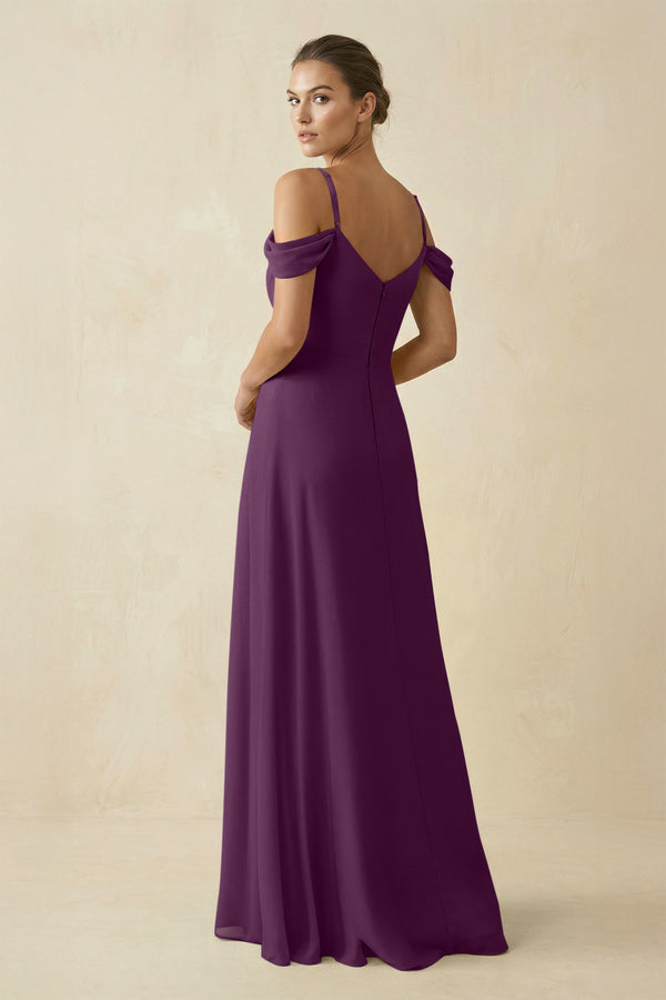 Fig Off-the-Shoulder A-Line Pleated Chiffon Bridesmaid Gown (2) | KISSBRIDAL