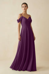Fig Off-the-Shoulder A-Line Pleated Chiffon Bridesmaid Gown | KISSBRIDAL