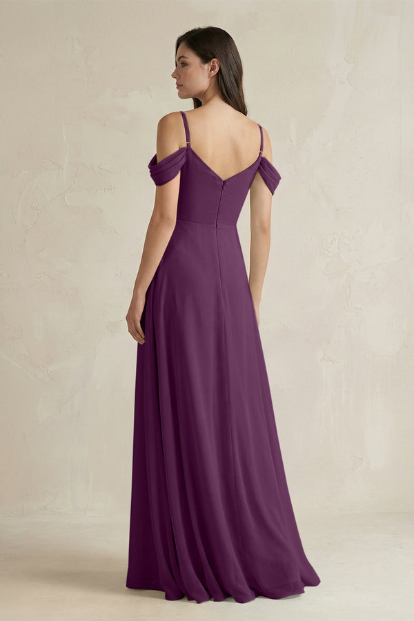 Fig Off-the-Shoulder Chiffon A-Line Bridesmaid Dress (2) | KISSBRIDAL