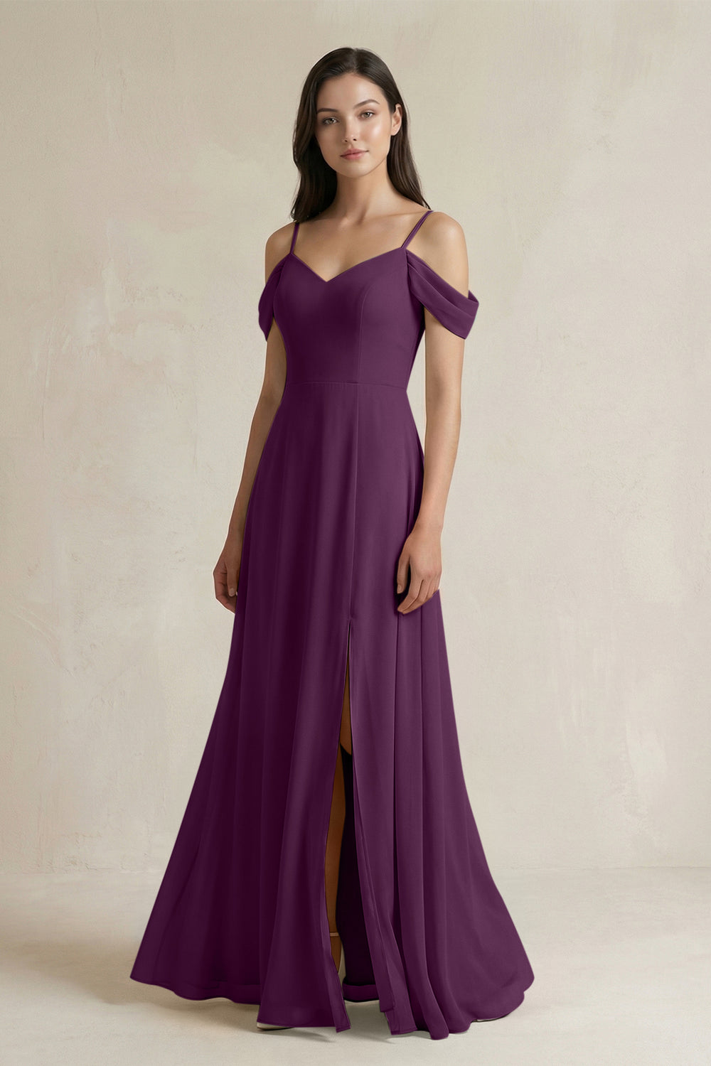 Off-the-Shoulder Chiffon A-Line Bridesmaid Dress in Fig