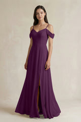 Fig Off-the-Shoulder Chiffon A-Line Bridesmaid Dress | KISSBRIDAL