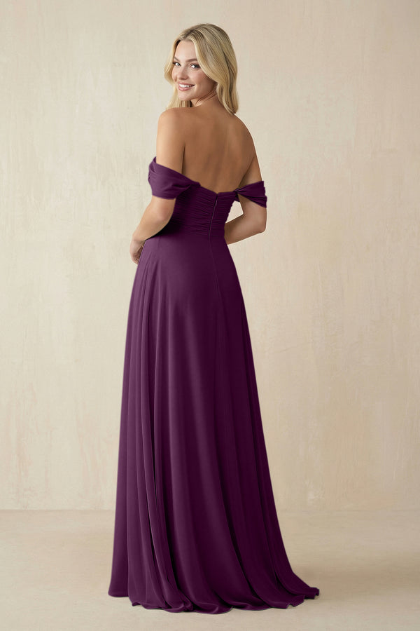 Fig Off-the-Shoulder Chiffon A-Line Long Bridesmaid Dress (2) | KISSBRIDAL