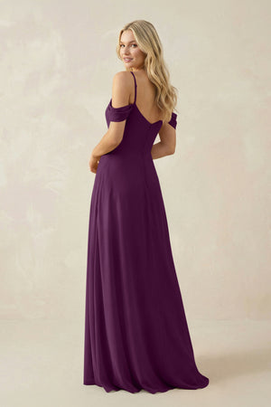 Fig Off-the-Shoulder Chiffon A-Line Maxi Bridesmaid Dress (2) | KISSBRIDAL