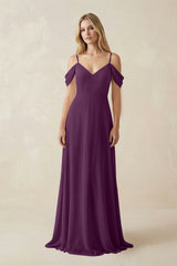 Fig Off-the-Shoulder Chiffon A-Line Maxi Bridesmaid Dress | KISSBRIDAL