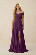 Fig Off-the-Shoulder Pleated A-Line Chiffon Bridesmaid Dress | KISSBRIDAL
