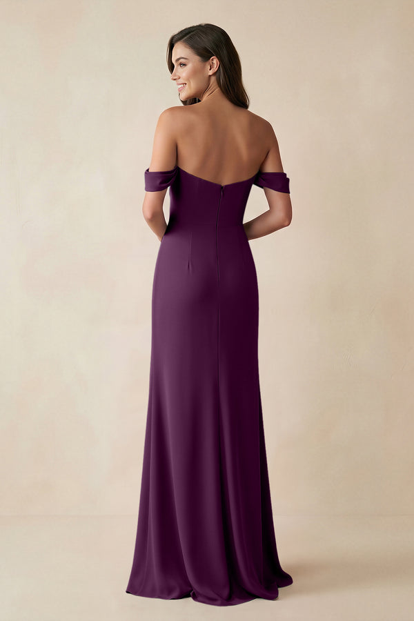 Fig Off-the-Shoulder Sheath Bridesmaid Dress with Slit (2) | KISSBRIDAL
