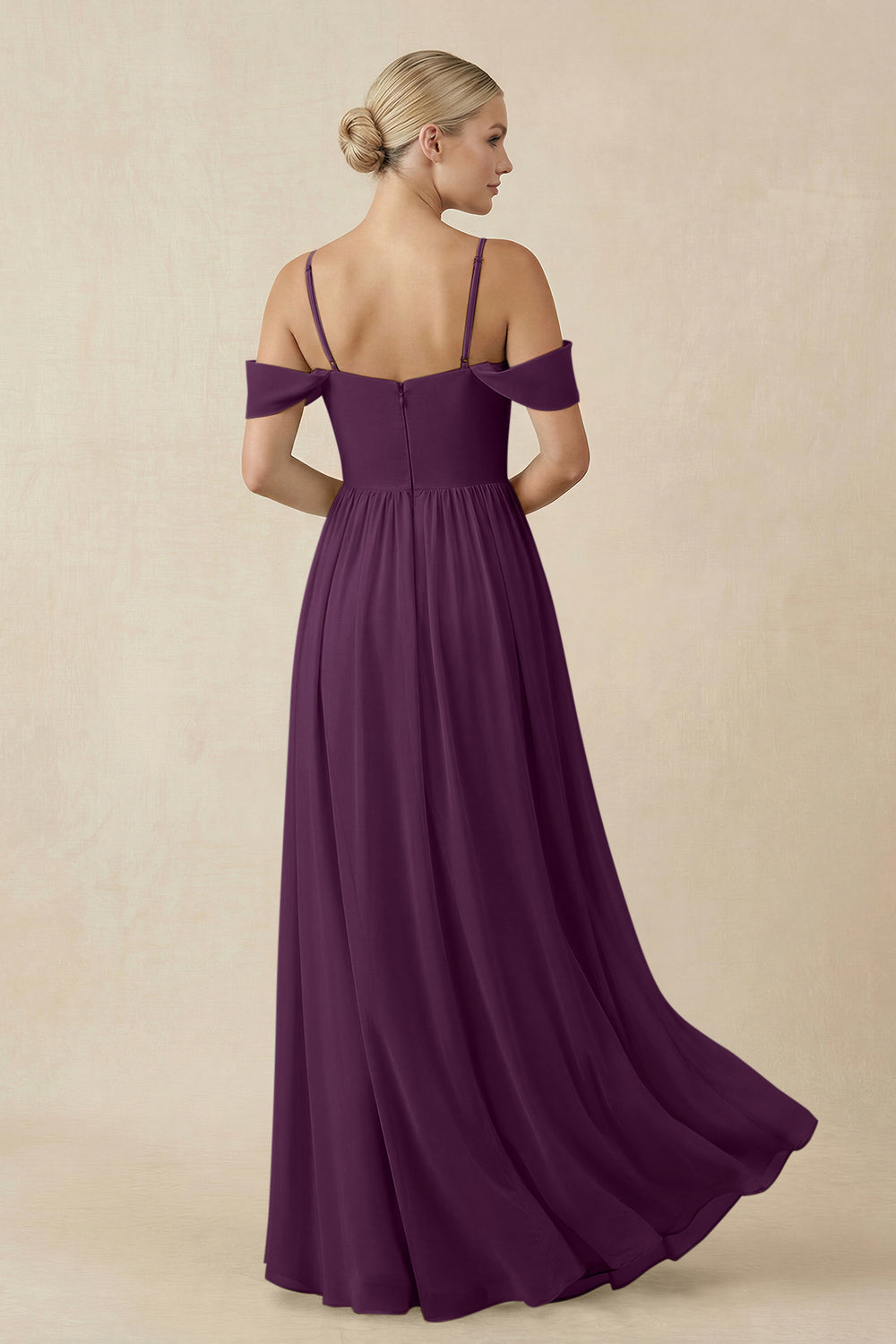 Off-the-Shoulder Sweetheart A-Line Chiffon Bridesmaid Dress in Fig