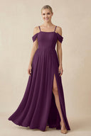 Fig Off-the-Shoulder Sweetheart A-Line Chiffon Bridesmaid Dress | KISSBRIDAL
